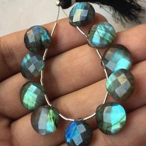 Dazzling Full Flashy Labradorite Briolette Gemstone Heart Shape Strand 10 Pieces - Picture 1 of 6