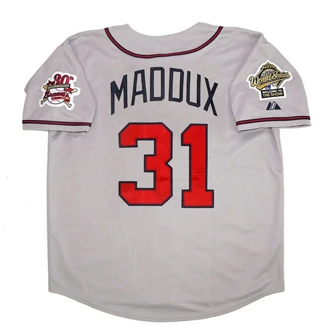 Greg Maddux Atlanta Braves 1995 World Series Grey Road Jersey Men's (S-3XL) Cover