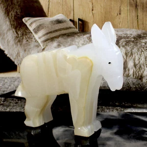 Vintage MEXICO White Onyx Burro Carved Mule Donkey Large Size 6" Long x 5" Tall - Picture 1 of 5