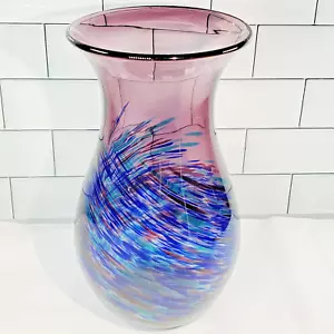 Unbranded Purple and Blue Swirls Hand Blown Art Glass 9.5 inches Vase - Picture 1 of 4