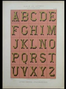 FRANZÖSISCHE MAURESKE BUCHSTABEN, ALPHABET - 1900 LITHOGRAPHIE - TYPOGRAFIE, GLAISE - Bild 1 von 2