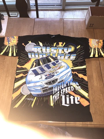 VINTAGE 1997 Rusty Wallace Speed Of Lite All Over Print T Shirt L New W/Tag AOP Cover