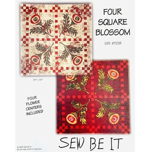 Four Square Blossom Quilt PATTERN Kit with 4 Fabric Flower Centers by Sew Be It - Picture 1 of 11