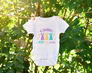 Themed Baby Bodysuit Infant Unisex Kids Shirt Easter Chilling with my Peeps - Picture 1 of 1