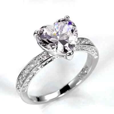 2 CT CZ Lovely Heart Shape Ring Silver Plated Stunning Ring For Christmas Gifts - Изображение 1 из 4