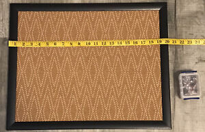 Diamond Pattern Framed Black Wood Cork Bulletin Message Board + Tacks 20x16” NEW