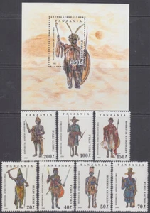 TANZANIA Sc # 1193-1200 CPL MNH SET of 7 + S/S - HISTORICAL AFRICAN COSTUMES - Picture 1 of 1
