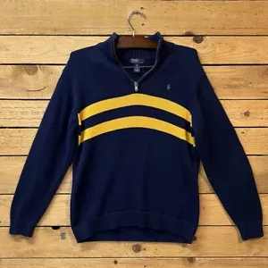 Vintage Ralph Lauren Sweater Mens XL Blue Quarter Zip Pony Long Sleeve Fits M/L - Picture 1 of 9