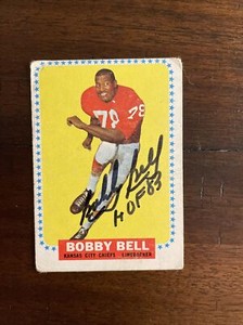 HOF BOBBY BELL 1964 TOPPS ROOKIE SIGNED AUTOGRAPH CARD #90 CHIEFS