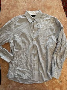 J campbell Blk  stripe white floral stitching Button Down Long Shirt  size XL - Picture 1 of 10