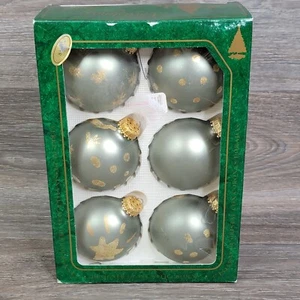 Navidad Krebs Vintage Decorado a Mano Vidrio Adornos Con Coronas Oro Verde - Imagen 1 de 11