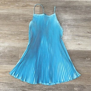 L'IDEE US Sz 6 Summer Blue Ete Mini Dress Umbrella Pleat Criss Cross NWT NEW - Picture 1 of 9