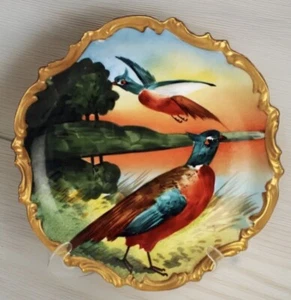 1920 LRL Limoges Rococo Signed Pheasants Charger Wall Hanging Plate 10.5”W - Picture 1 of 10