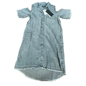 Dear John Dress Womens XS Cold Shoulder Shirt Dress Gray Pockets Short Sleeve - Picture 1 of 10