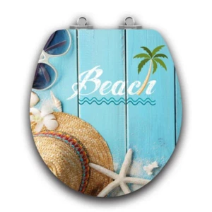 Round Slow Close Beach Wood Toilet Seat Cute Pier Dock Deck Elegant Cottage Art - Picture 1 of 2