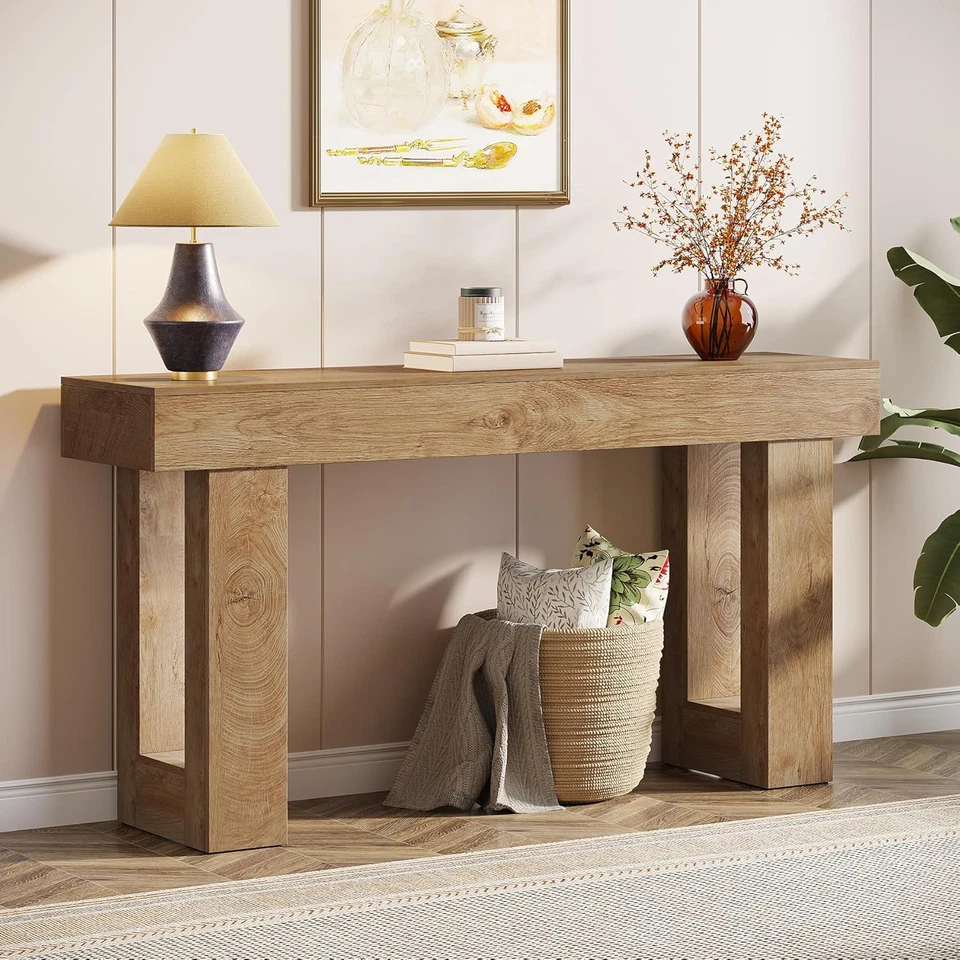Tribesigns 63-Inch Long Console Table Wooden Rectangular Sofa Table behind the