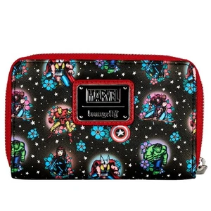 Cartera Loungefly Marvel Avengers Floral Tatuaje Cremallera Alrededor - Cuero Vegano - Imagen 1 de 5