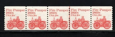 Stamp USA  20¢ Fire Pumper 1860 - Plate #13 Coil Strip of 5 MNH stamps - SC#1908 - Image 1 of 2