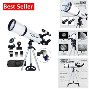 Beginner-Friendly Astronomical Telescope 80mm with Tripod, Remote & Carrying Bag - Picture 1 of 9