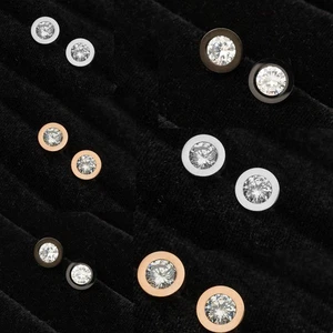 Orecchini in acciaio inox zirconi 3 colori unisex orecchini donna uomo  - Foto 1 di 12