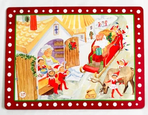 Pottery Barn Kids Cork Back Hard Placemats Elf on the Shelf Santa Christmas - Picture 1 of 7