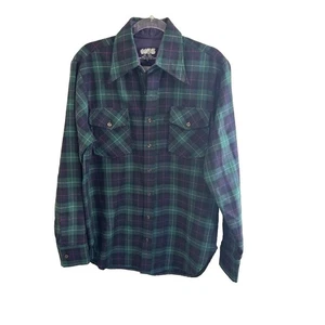 Black Watch Tartan plaid 100%Wool Men's Size Med Shirt Outlander  Grandpa Core - Picture 1 of 8