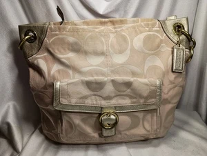 Bolso de Hombro Coach Penelope Perla Rosa Y Dorado Lona Satén Hobo Bucket F18875 - Imagen 1 de 10