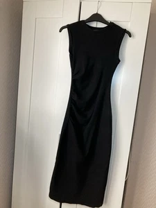 Zara Black Diagonal Ribbed Ruched Side Bodycon Midi Dress XS - Picture 1 of 12
