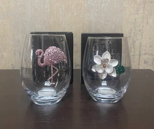 Bicchiere da vino The Queens' Jewels Magnolia & Flamingo senza stelo nuovo in scatola set da 2 - Foto 1 di 5
