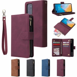 For Huawei P30 Pro Lite P40 Zipper Wallet Case Card Slots PU Leather Phone Cover - Picture 1 of 12