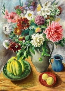 Peter Ludwigs 1888-1943 Aachen Düsseldorf / Gemälde Stillleben m. Kürbis 1925-35 - Picture 1 of 12
