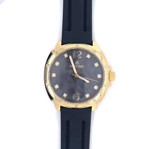 IceTime 42mm Men's Yellow Gold Steel Watch Iced 0.10ct Diamonds Black Dial AB712 - Picture 1 of 6