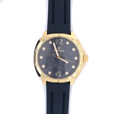 IceTime 42mm Men's Yellow Gold Steel Watch Iced 0.10ct Diamonds Black Dial AB712 - Image 1 of 4