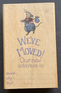 We've Moved New Address Information Hobo Mouse Holly Pond Hill Wood Rubber Stamp - Picture 1 of 4
