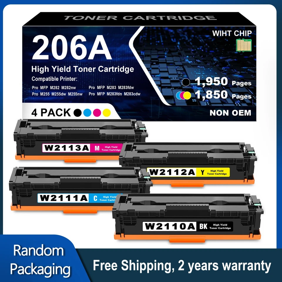 With Chip 206A 4-Pack Toner Compatible for HP LaserJet MFP M282nw M255dw M283cdw - Image 1 of 4