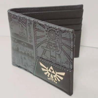 Cartera de hombre Legend of Zelda NES plegable negra/con logotipo dorado, costuras verdes. USA Foto 1 de 4