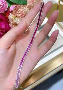 8Ct Princes Lab Created Pink Ruby Pretty Tennis Bracelet 14K White Gold Plated - Picture 1 of 6