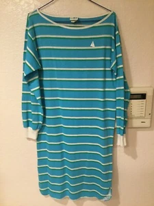 Vintage Sea Breeze Dress Long Sleeved Striped Aqua/White 39”Cx37”L 37”W Size S - Picture 1 of 4