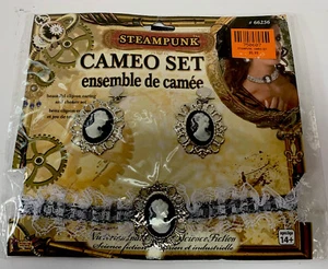 Steampunk Cameo Necklace Earrings Costume Jewelry Set Halloween - Picture 1 of 4