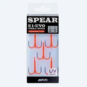 BKK Spear 21 UVO Treble Hooks UV Orange Coated Fishing Hook - Picture 1 of 3