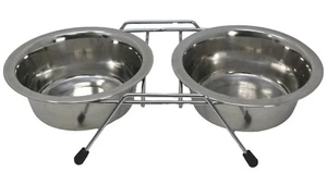800034 2-in-1 Stainless Steel Double Pet Diner 1pt dog cat cage toy toys travel - Picture 1 of 3