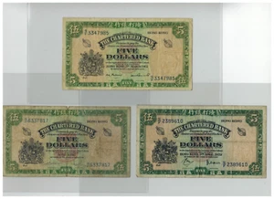 Lot of 3 Hong Kong 1959, 1962 Rare Date, 1962-1970 ND Chartered Bank $5 Banknote - Bild 1 von 7