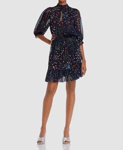 Joie Women's Blue Floral Smocked Keyhole Button-Front Shima Dress Size XXS - Picture 1 of 3