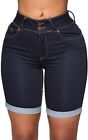 chouyatou Women's Stretchy Fit Roll-Up Cuff Summer Skinny Bermuda Jean Shorts