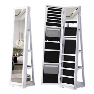 360° Swivel Jewelry Cabinet Armoire 3-in-1 Full Length Mirror with Storage Shelf