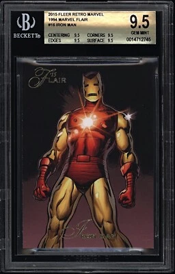 2015 Fleer Retro Marvel 1994 Flair IRON MAN BGS 9.5 Gem Mint Insert MCU Card - Image 1 of 2