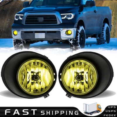 Fit 2007-2013 Toyota Tundra Front Bumper Headlights Lamps Yellow Fog Lights Pair - Image 1 of 4
