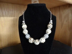 Handmade Necklace Beaded Brown White Silver 10" - Picture 1 of 3