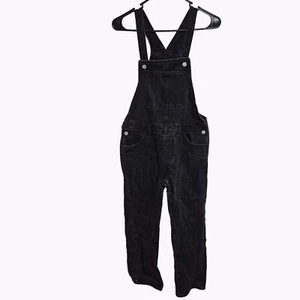 Old Navy Black Denim Jean Bib Overalls Girls Size Large 90s Fashion Straight Leg - Picture 1 of 8