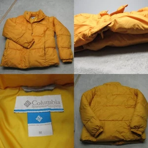 Columbia Jacket Womens Medium Yellow Check Thick Puffer Insulated Warm Full Zip - Picture 1 of 21